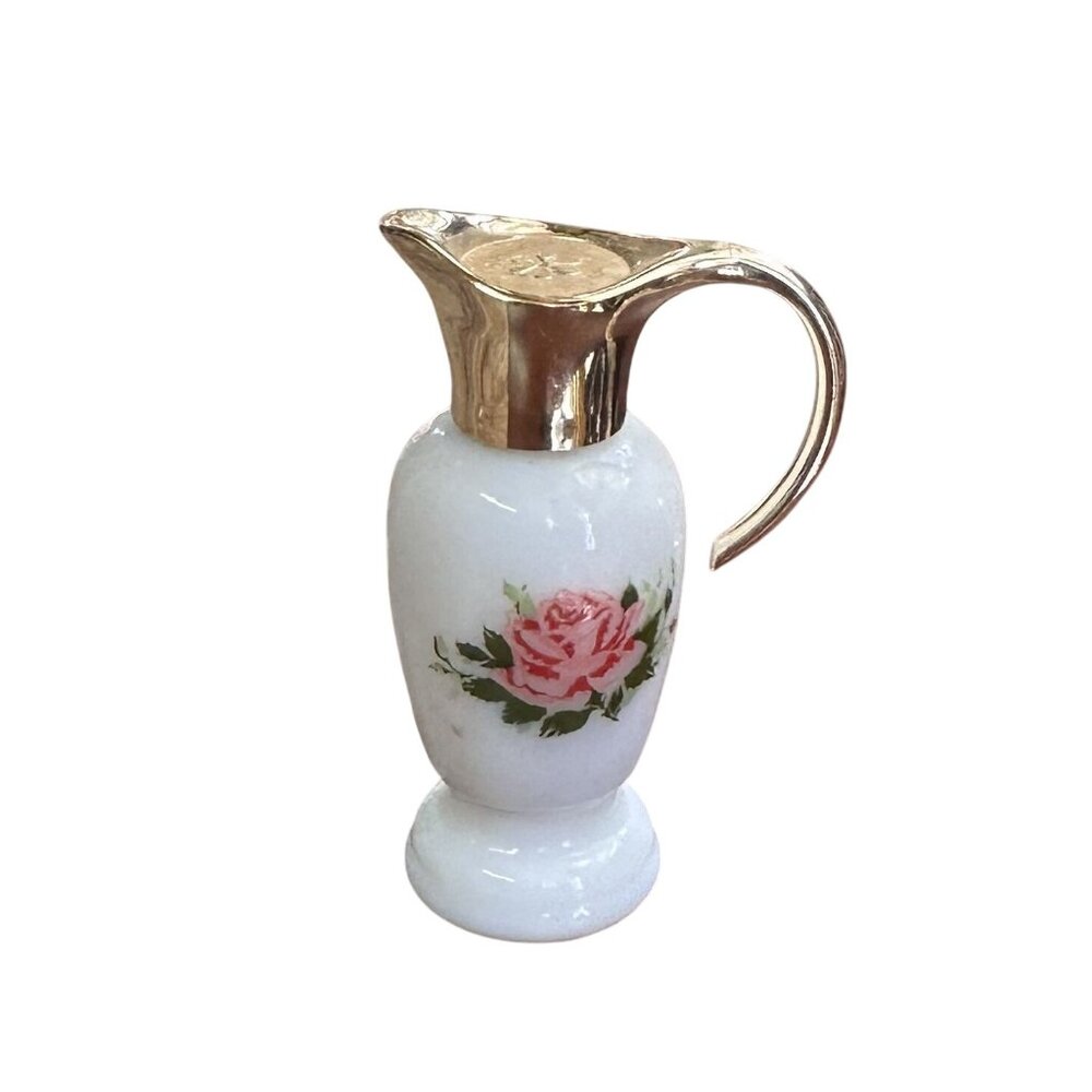 Vtg Avon Miniature Parisian Garden Milk Glass Pitcher 1970s Avon Cologne